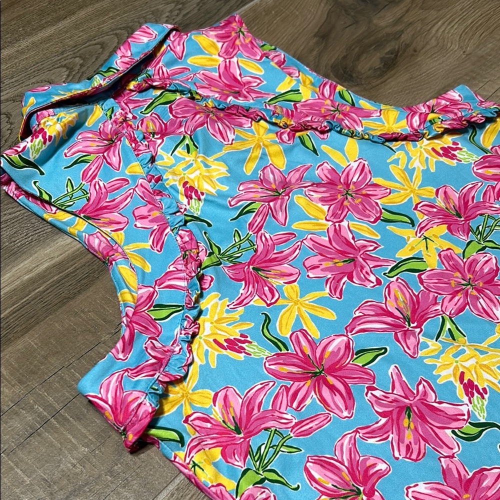 Gottex Dress Women's‎ Small Aqua Flowers UPF 50 Cara Ruffle Golf/Tennis/Pool - Picture 6 of 9
